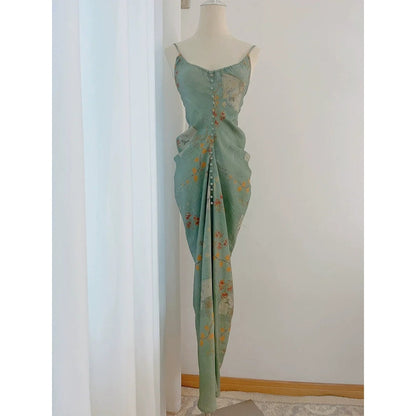 Chinese Ink Wash Halter Gown Dress