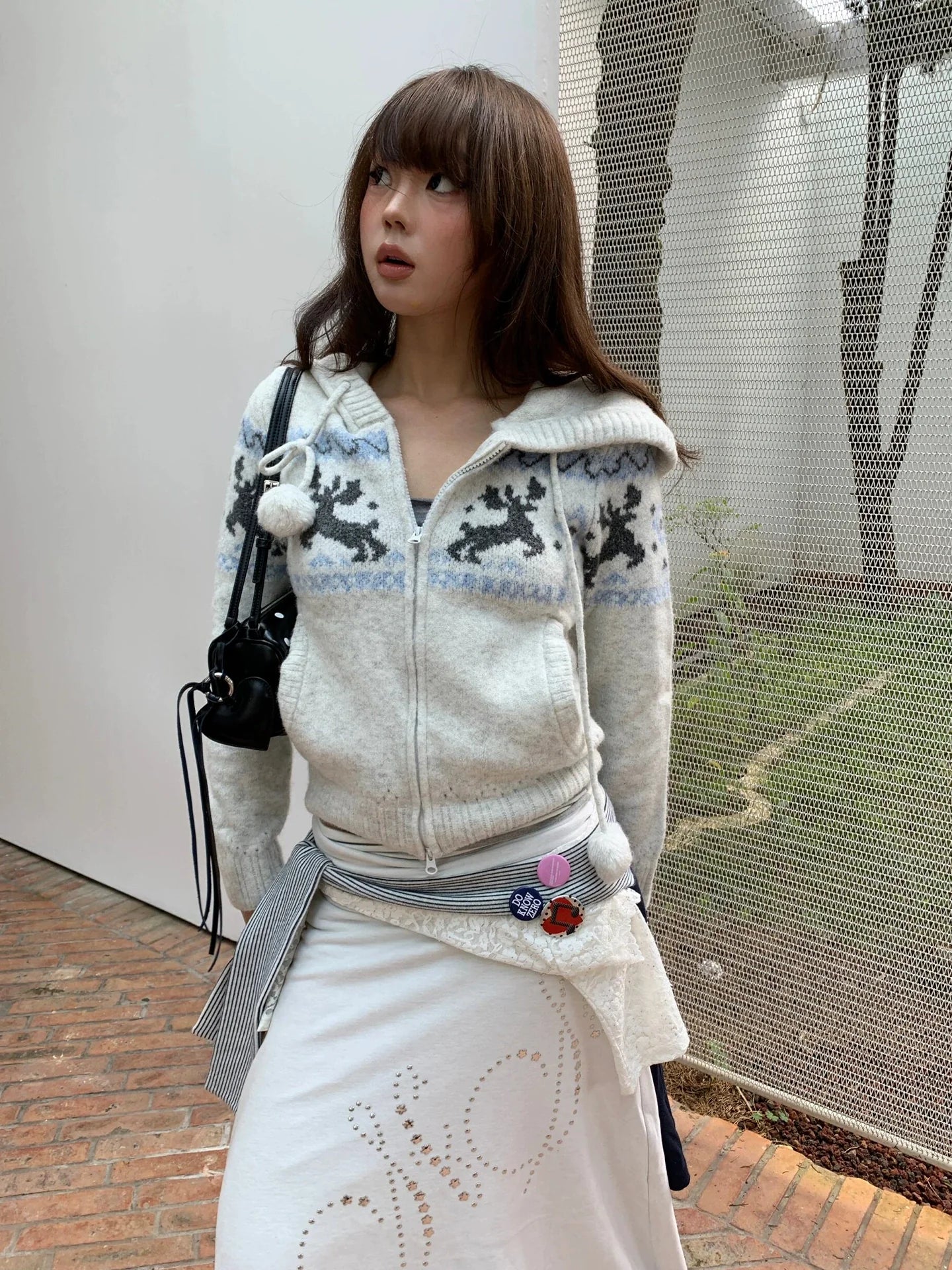 Fair Isle Reindeer Knit Cardigan Cozy Winter Short Sweater