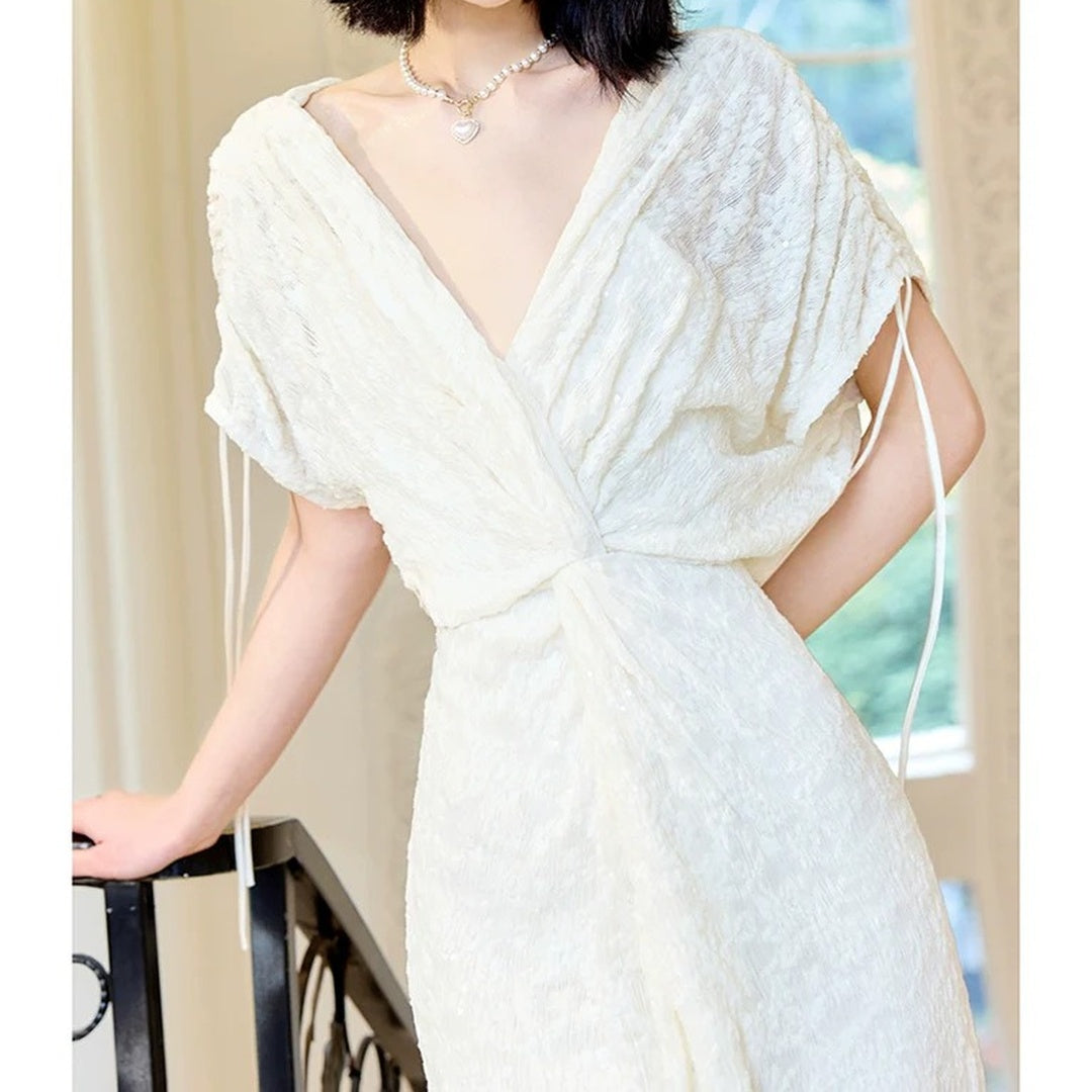 Knitted Sequin Knot Gown Prom Dress