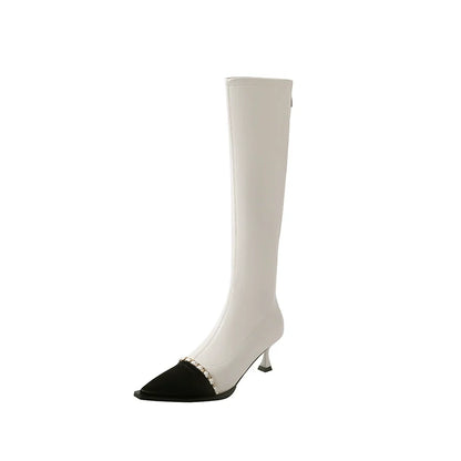 Minimalist Chic Pointed Toe Boots Women Winter New French Stretchy Over The Knee Biker Knee High Boots