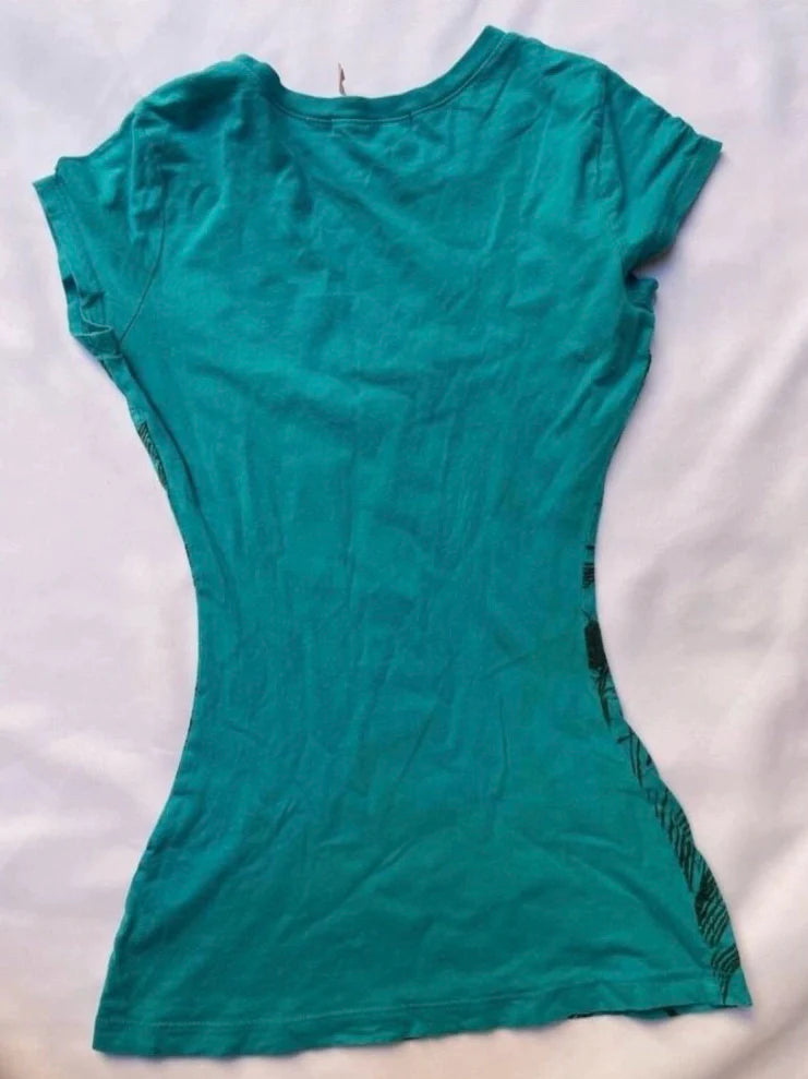 Green Subculture Punk Y2K E-girl Abi American Retro Vintage Cross Print Short-Sleeve Top