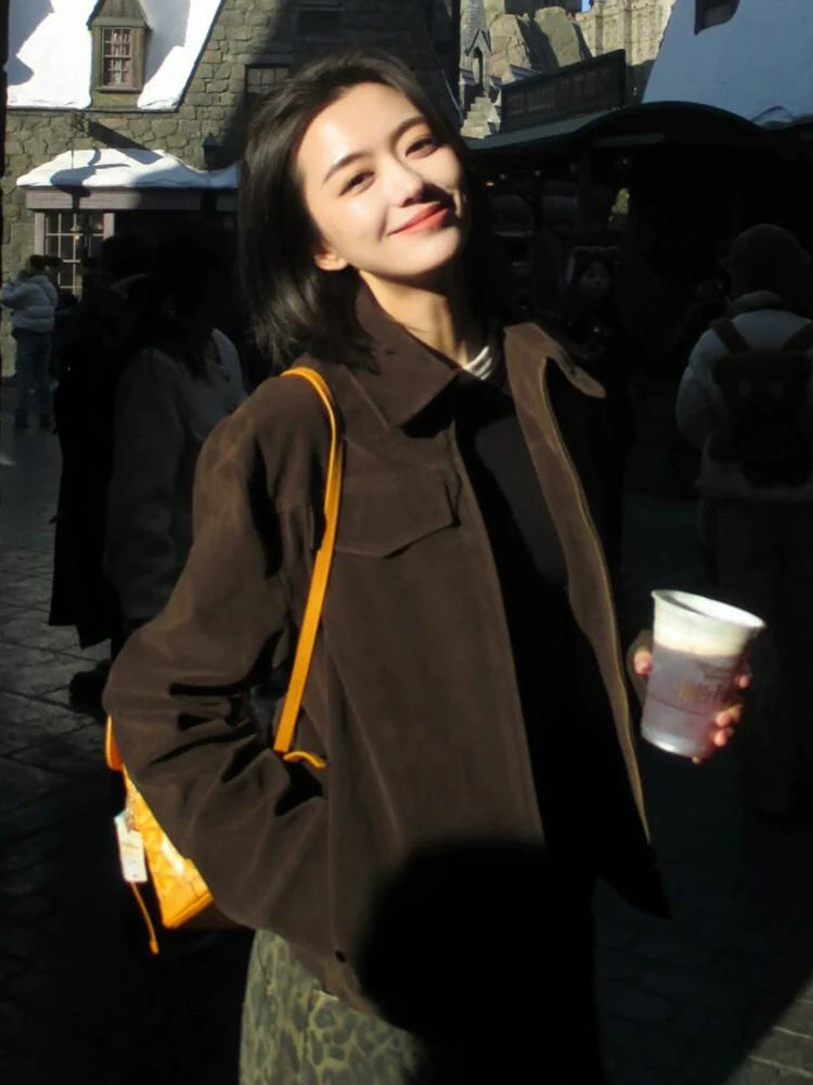 Vintage Suede Shoulder Jacket for Early Autumn