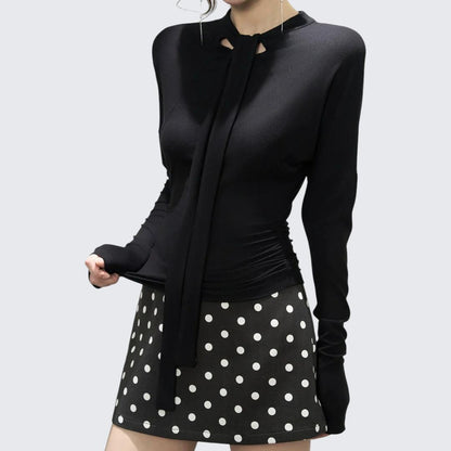 Winter Waist-Tie Design Vibe Long-Sleeve Knit Top