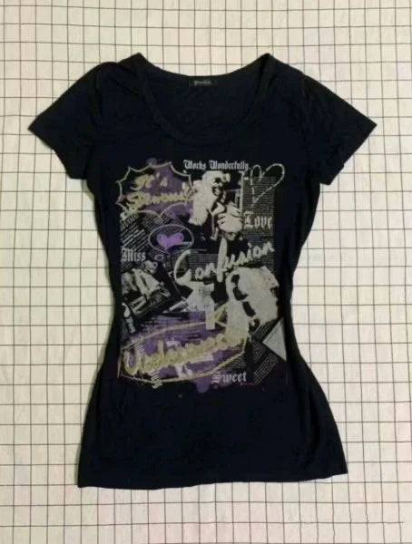 Black Union Jack Print Rock Punk Y2K T-Shirt