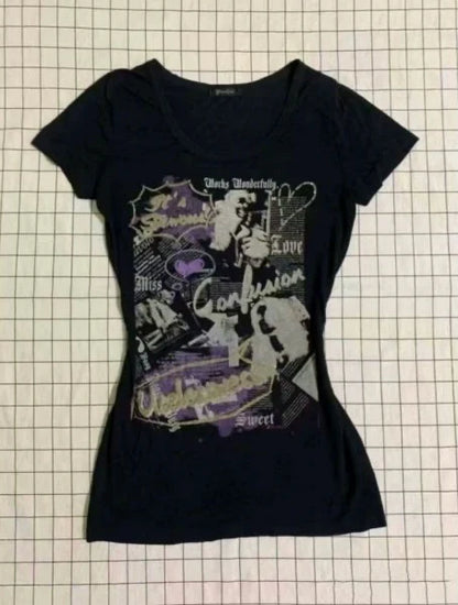 Black Union Jack Print Rock Punk Y2K T-Shirt