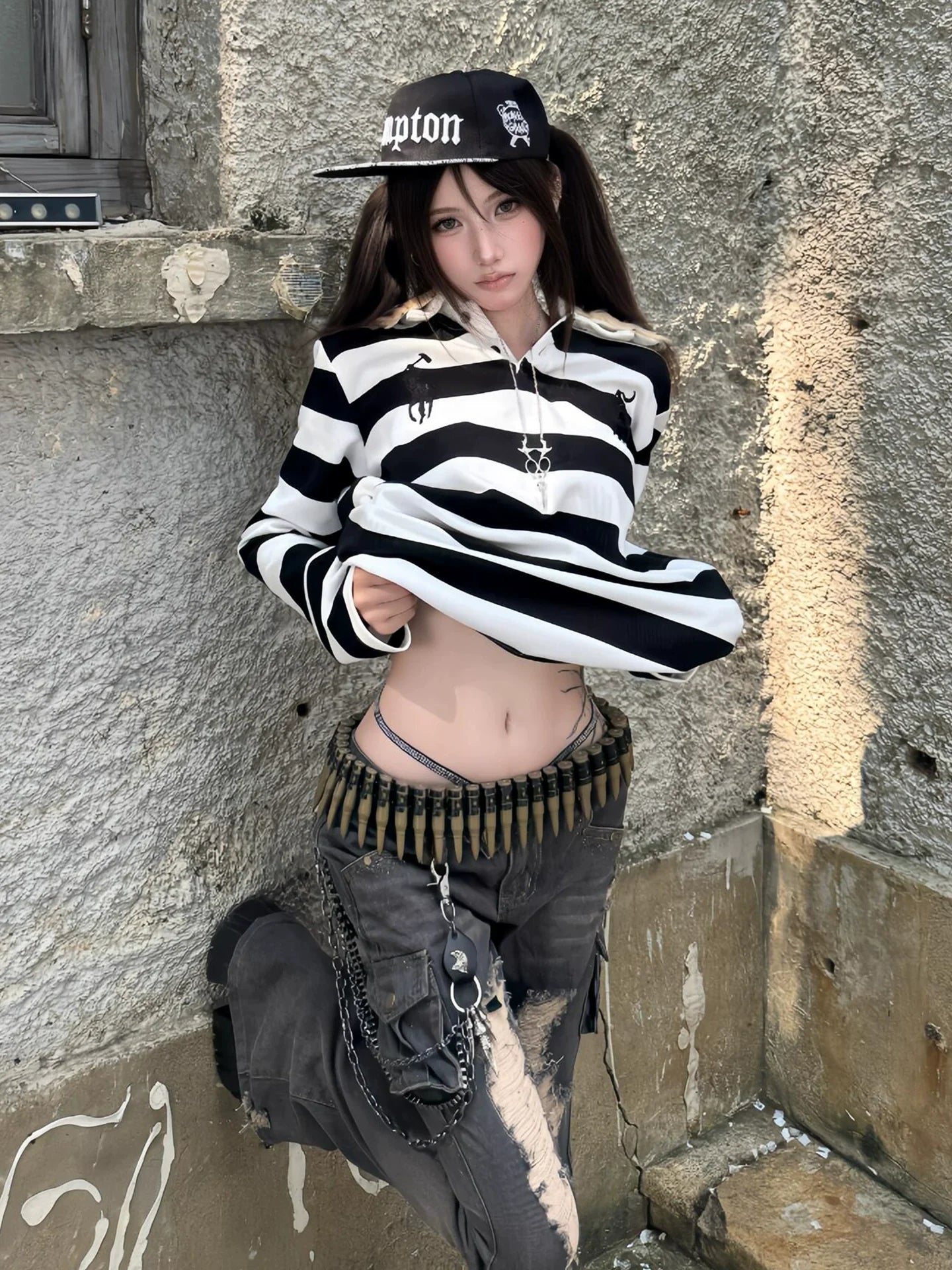 American Vintage Black & White Stripe Long Sleeve Tee Leopard Polo Top