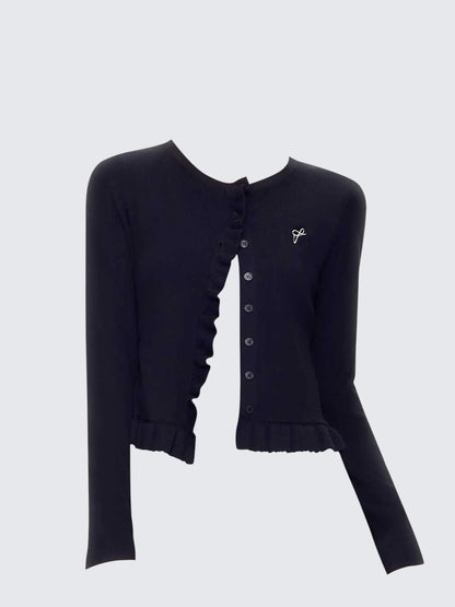 Ruffle Hem Slim Knit Cardigan