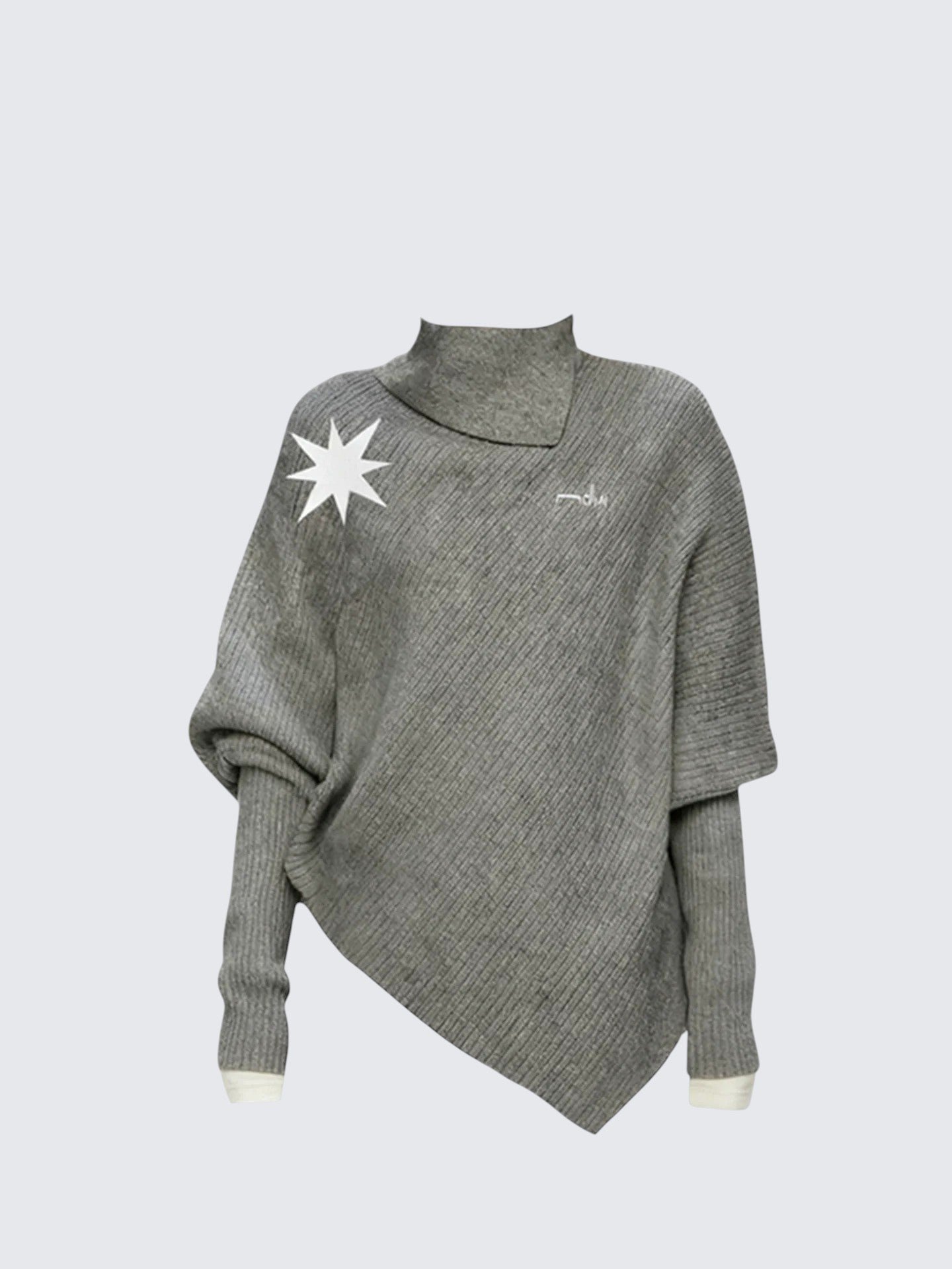 Gray Turtleneck Cape Knit Sweater