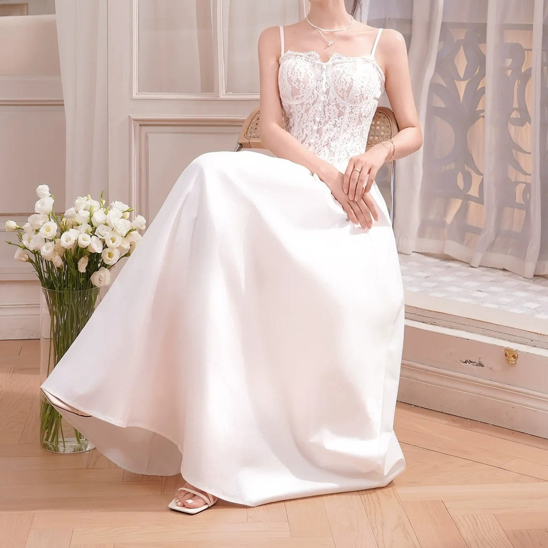 French Lace Mermaid Heavy Embroidery Spaghetti Strap Gown Dress