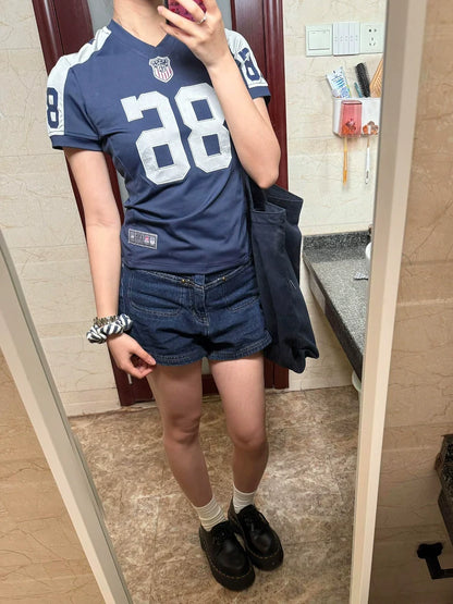 American Sport Dryfit Jersey Tee Summer Short Sleeve Top Blokette Style Y2K Girl