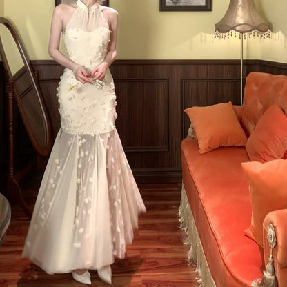 Modern Chinese Embroidered Mesh Mermaid Gown Dress – Unique National Style Dress