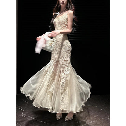 Elegant Rose Lace Mermaid Gown Dress