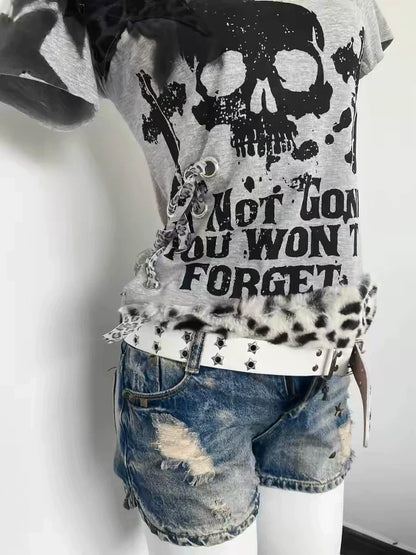 Gray American Vintage Print Short Sleeve Y2K T-Shirt