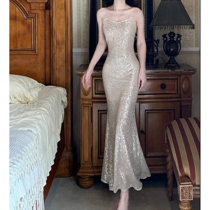 Silver Sequin French Evening Gown Dress