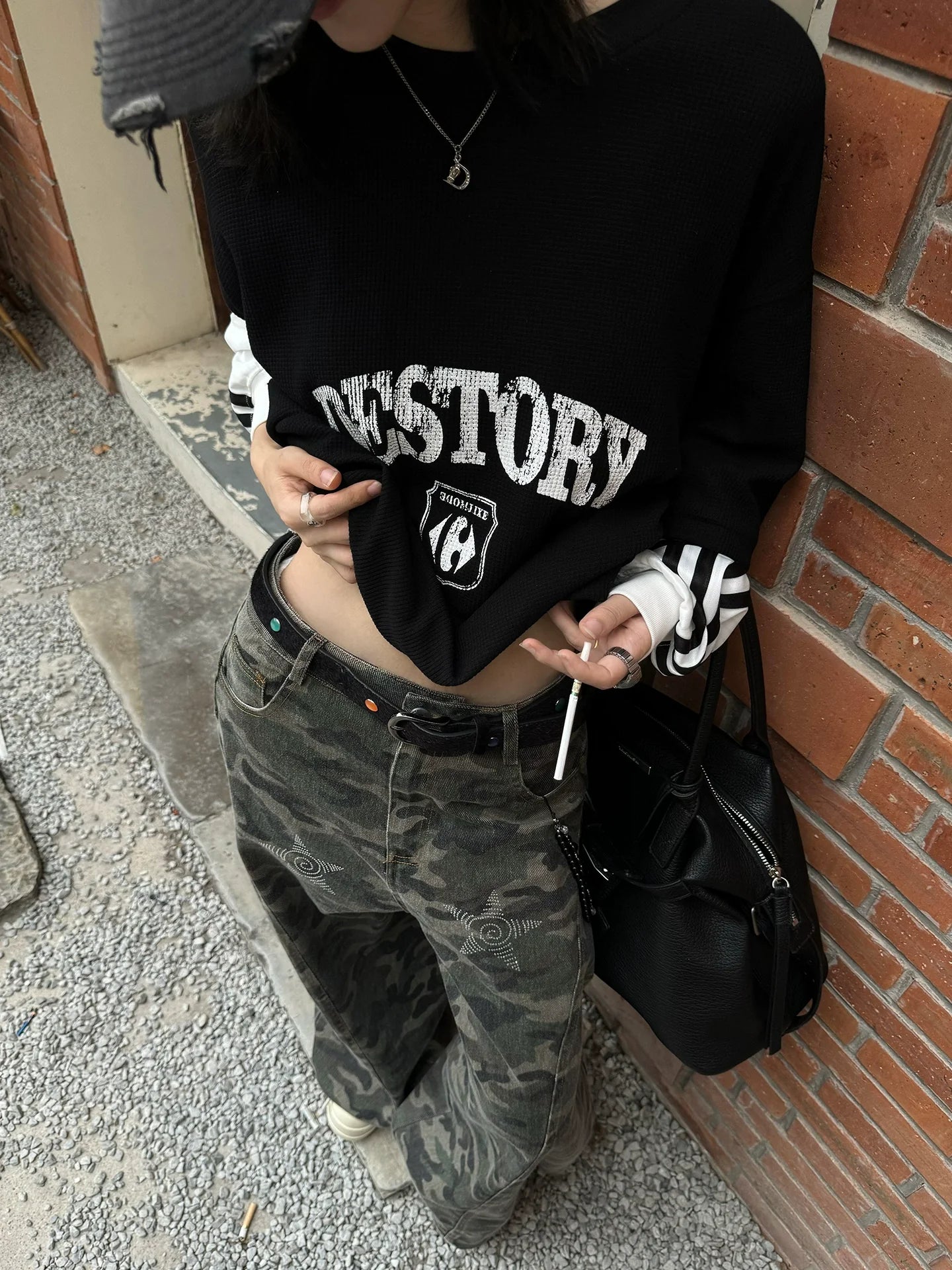 American Black Layered Tee