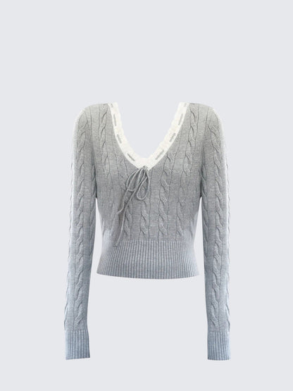 V Neck Contrast Trim Sweater Women
