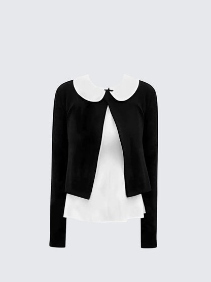 Black Bow Doll Collar Cardigan Women