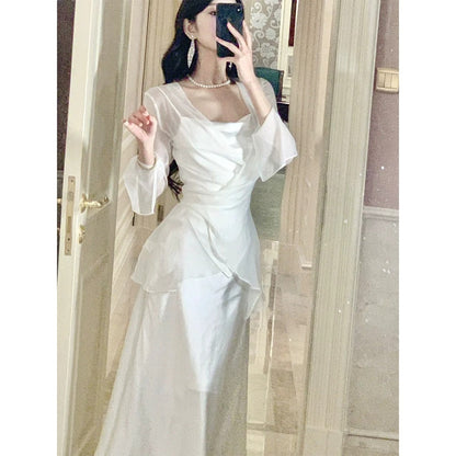 Silk Cardigan Satin Spaghetti Strap Gown Dress Set