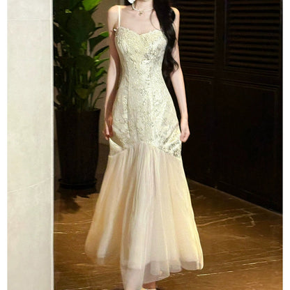 French Lace Tulle Halter Mermaid Gown Dress