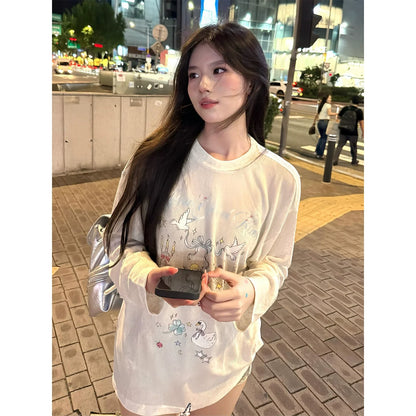 Lazy Style Sun Protection Graffiti Angel Long Sleeve Top