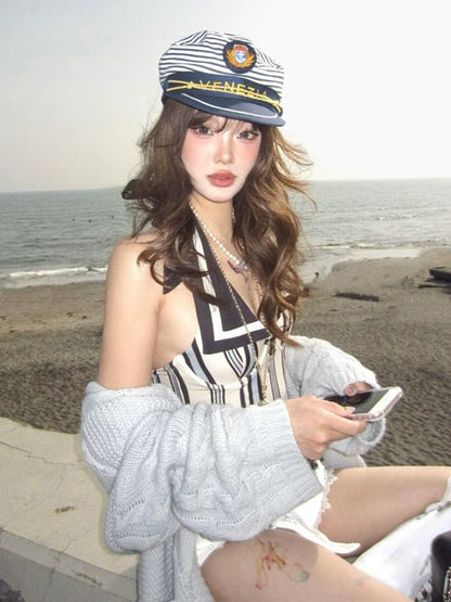 American Navy Stripe Halter Top