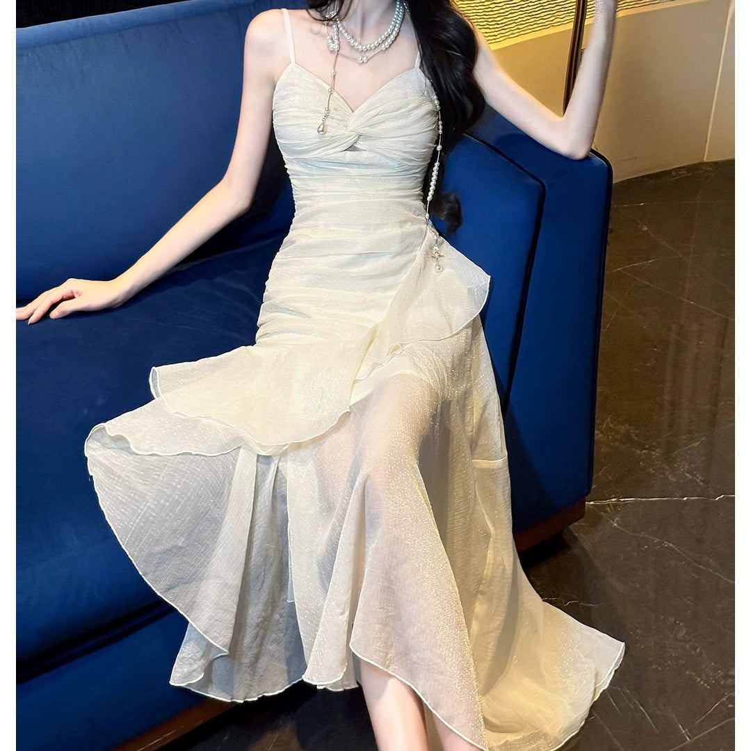 French Ruffle Tulle Asymmetrical Mermaid Birthday Gown – Elegant Party Dress