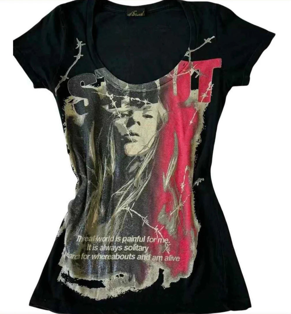 Black Subculture Gothic Punk Y2K E-girl Abi Vintage Light Subculture Short Sleeve Top