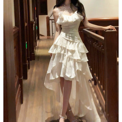 French Luxury Halter Birthday Ruffle Gown Dress