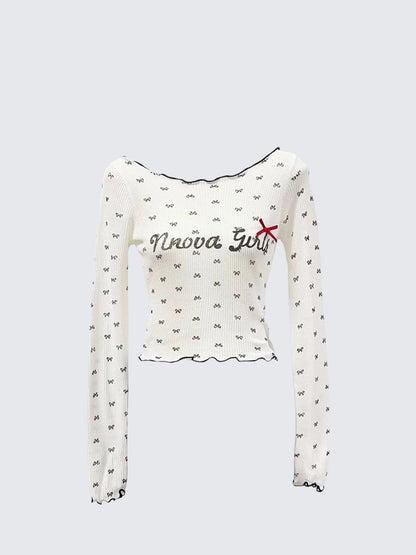 American Bow Print Knit T-shirt