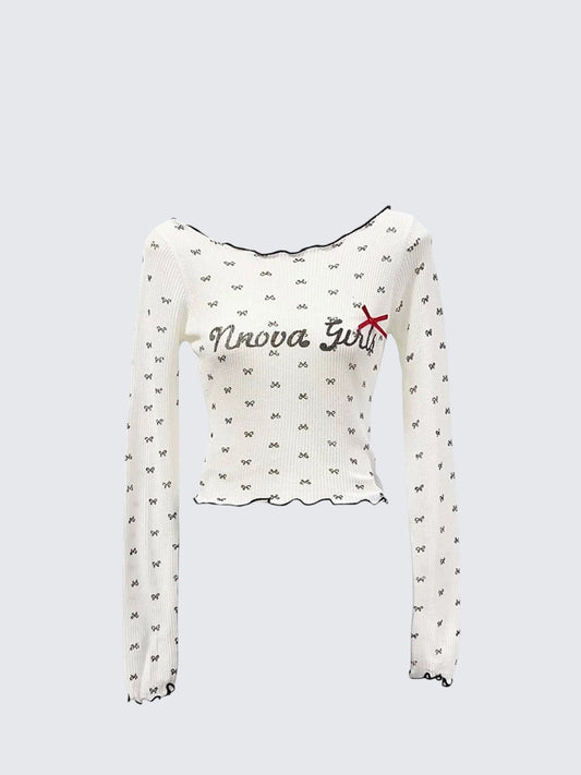 American Bow Print Knit T-shirt