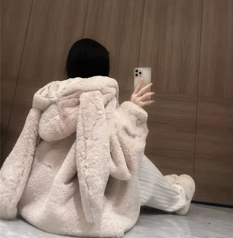 Bunny Ear Faux Fur Coat