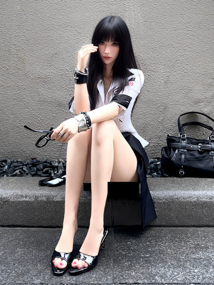 Sporty Baseball Striped Short Sleeve Shirt