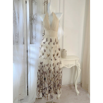 Butterfly Dream V-Neck Spaghetti Gown Dress – French Resort Dress