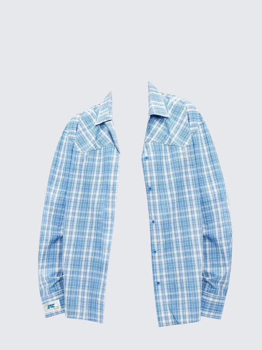 Blue Plaid Cuban Collar Shirt