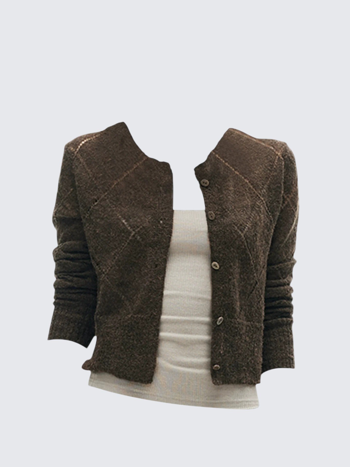 Brown Hollow Knit Cardigan