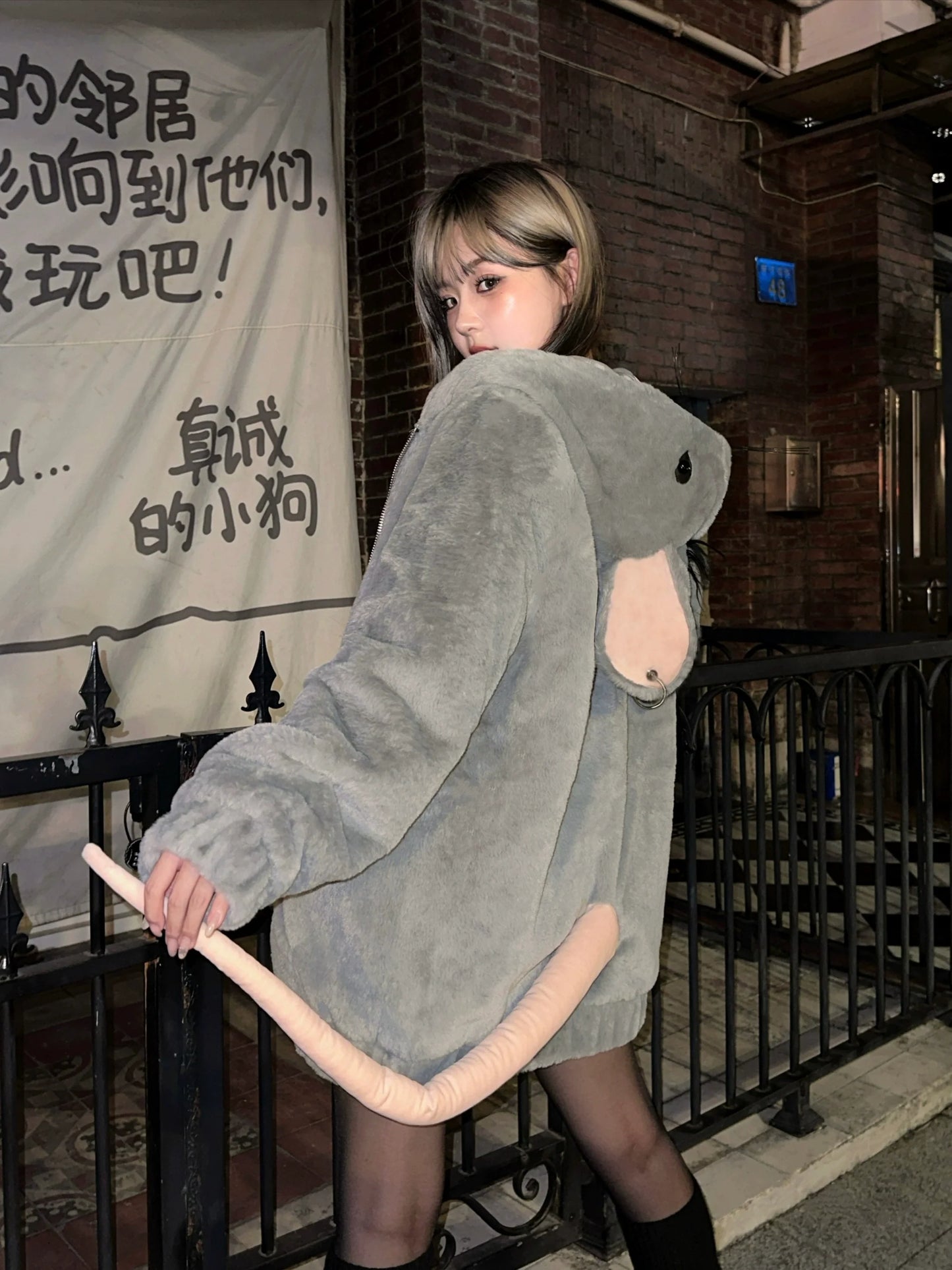 Punk Mouse Ear Faux Fur Coat
