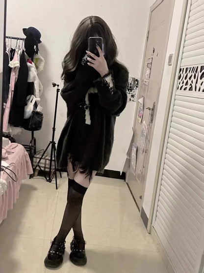 Y2K Punk Cross Distressed Mid-Length Sweater