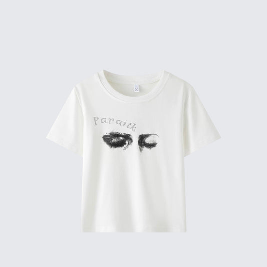 White Eye Print Short Sleeve Top