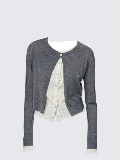 Korean Layered Gray Knit Cardigan