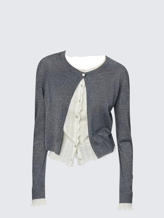 Korean Layered Gray Knit Cardigan