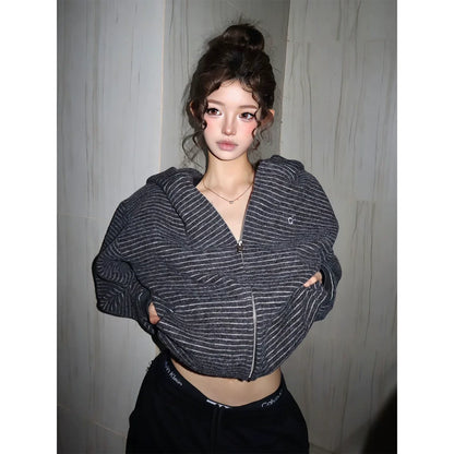 American Vintage Fleece Hoodie Jacket Thick Warm Retro Street Outerwear