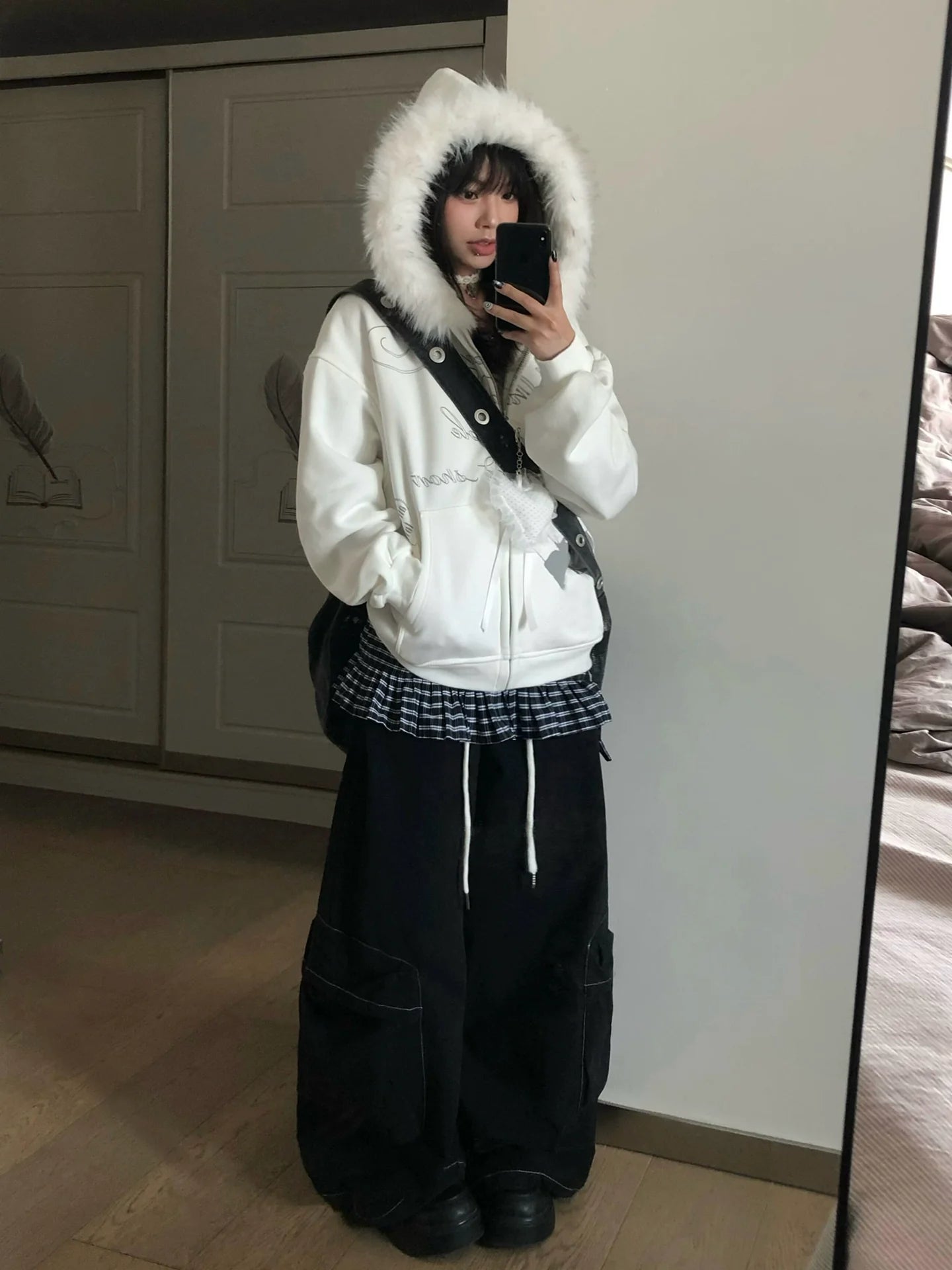 Y2K Faux Fur Collar Hoodie