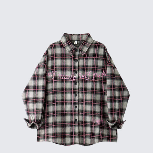 Plaid Embroidered Shirt Cardigan