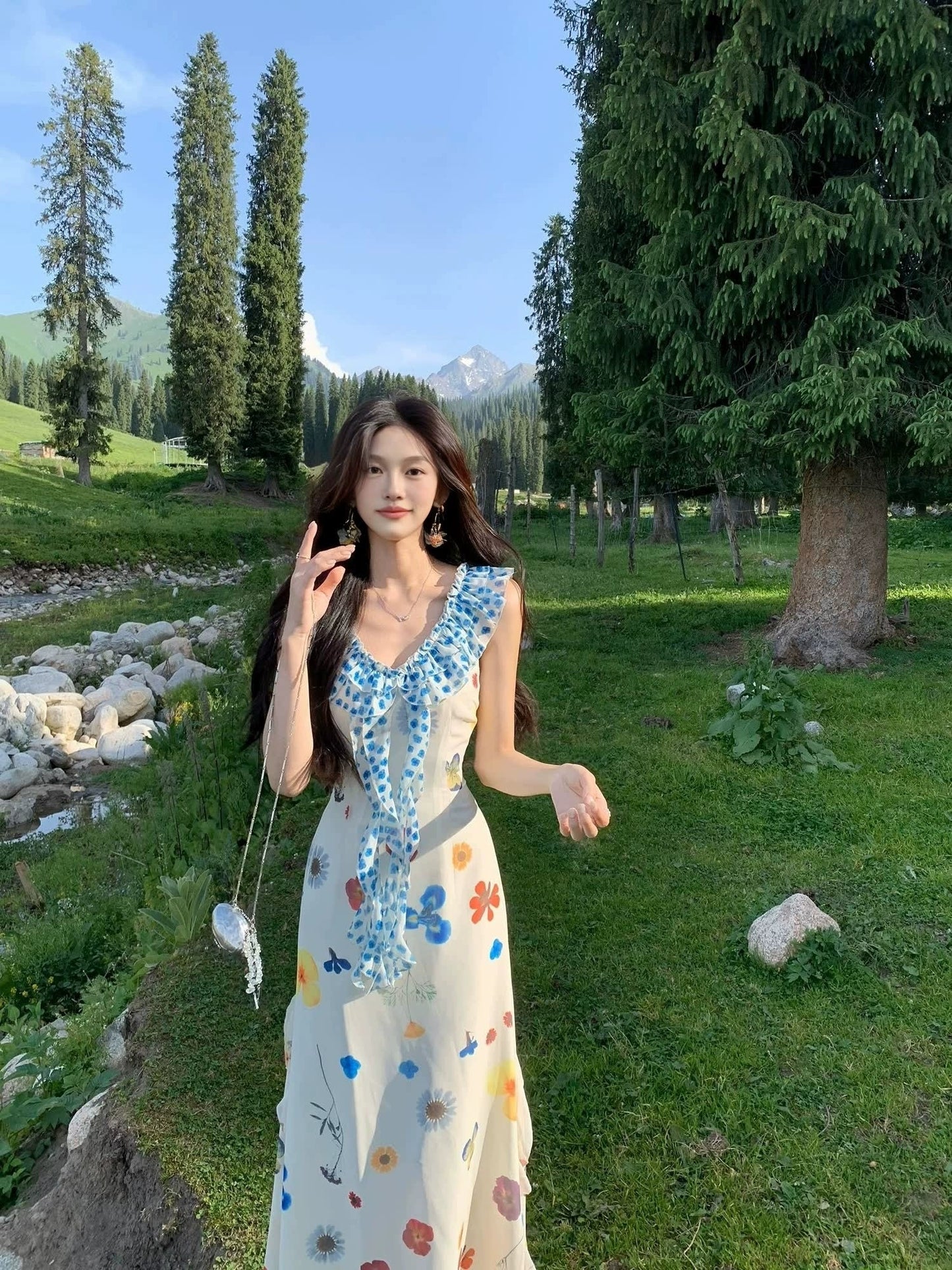 High-End Print Dress Sweet Dopamine Beach Resort Dress