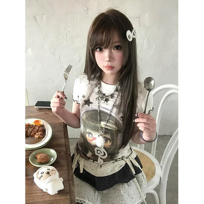 Vintage Y2K White Ruffle Tee