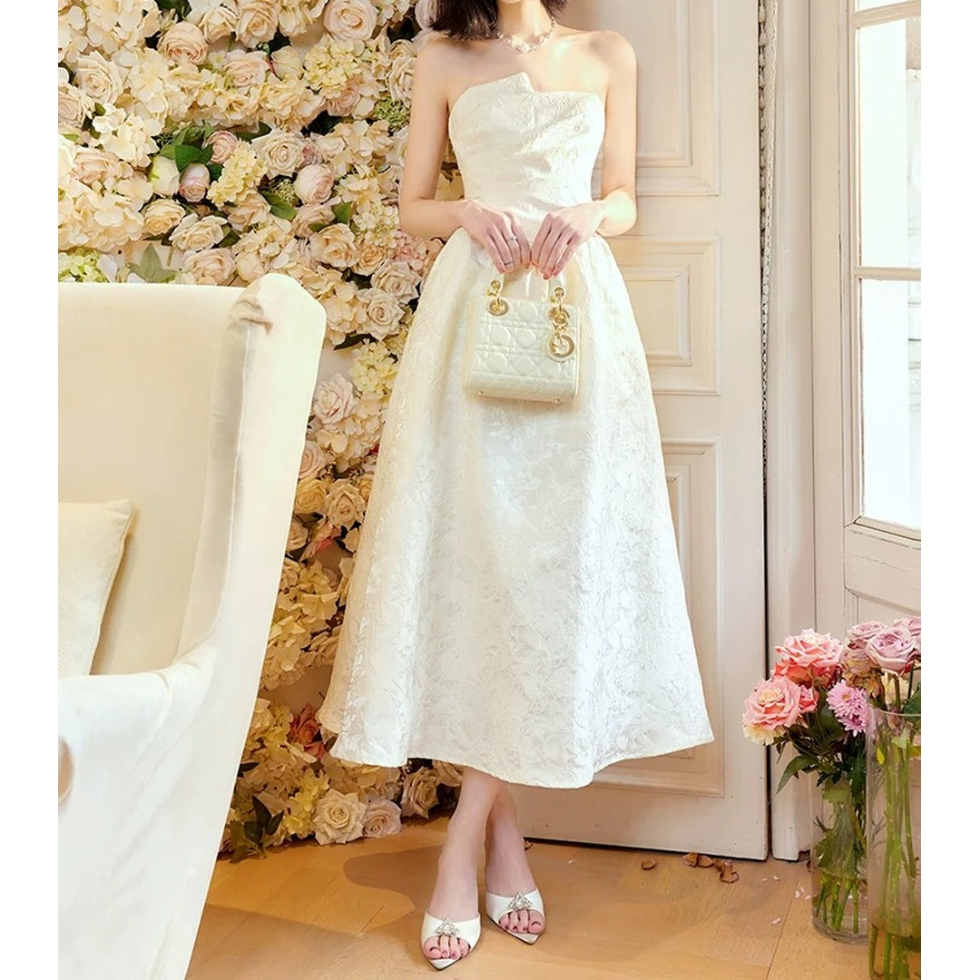 French 3D Jacquard Spaghetti Strap Gown Dress