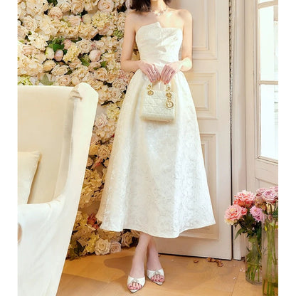 French 3D Jacquard Spaghetti Strap Gown Dress