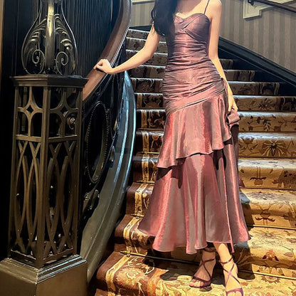 Mermaid Ruffle High-End Purple Halter Gown Dress