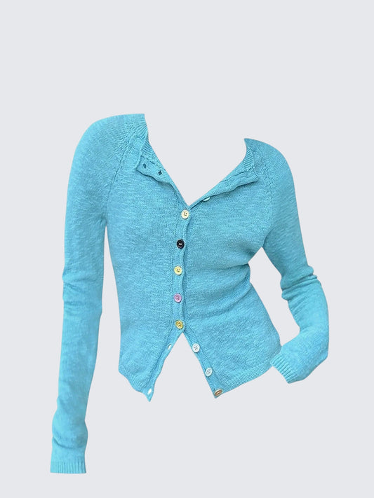Dopamine Korean Rainbow Button Knit Cardigan