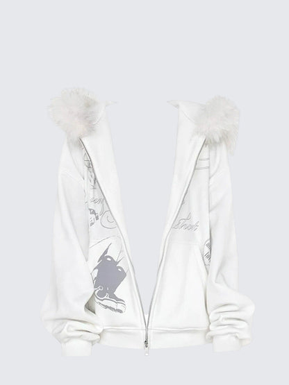 Fur Collar Hoodie Cardigan Women